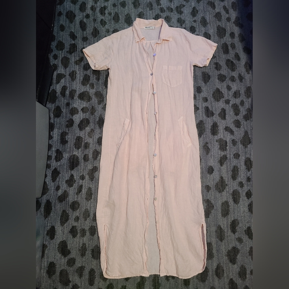 Saks Fifth Avenue Pink Linen Shirt Dress sz S